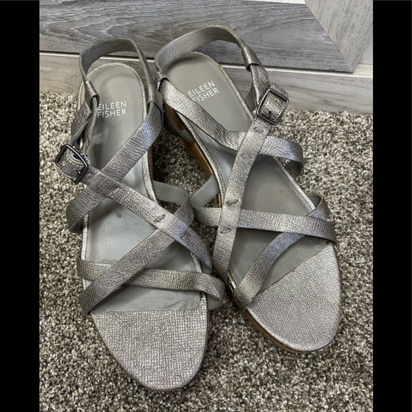 Eileen Fisher “Array” Strappy Cork Wedge Sandal 8 - Picture 3 of 14